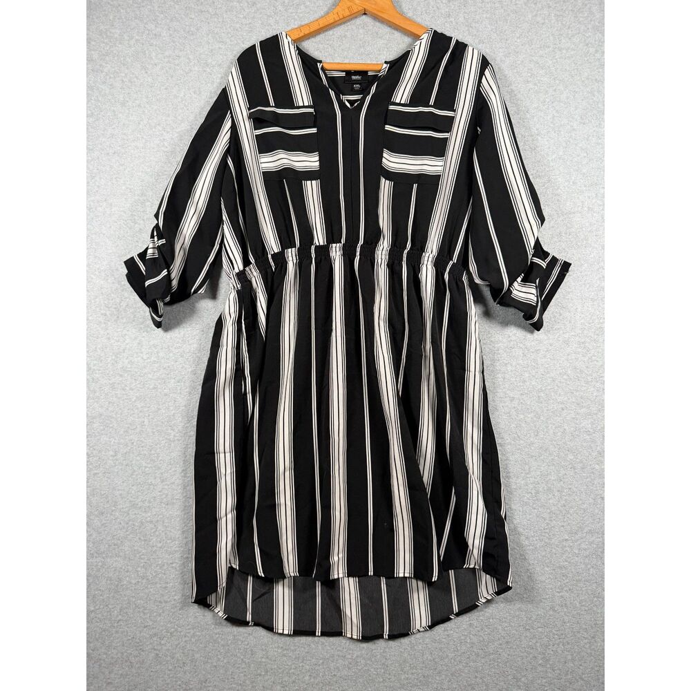 Mossimo Women's XXL Black White Striped Roll Tab Sleeve Shirt Dress 0754